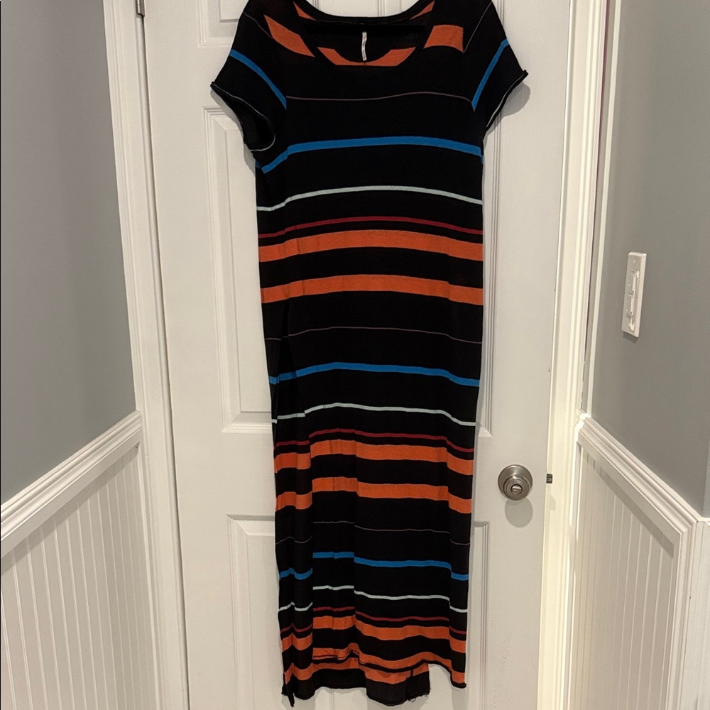Free People Black Maxi Dress with Orange and Blue Stripes